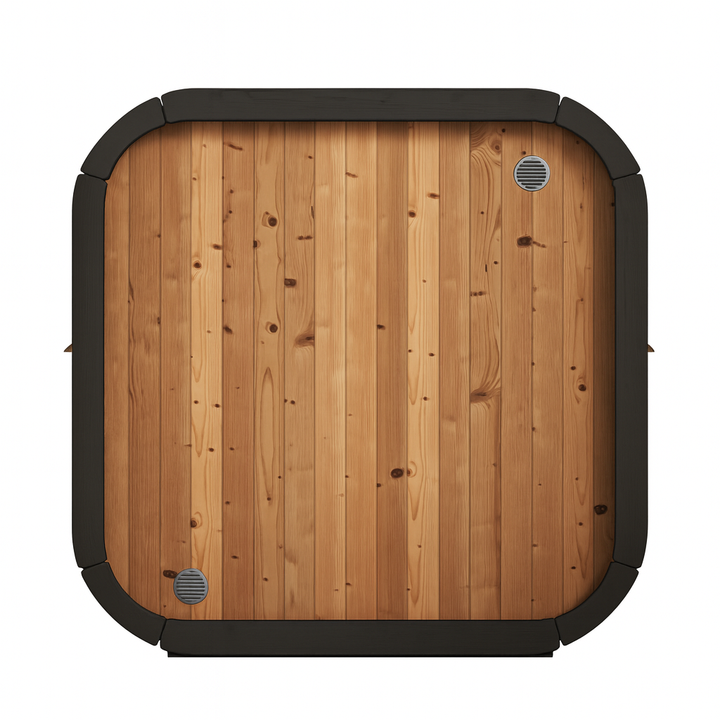 Top view of SaunaLife CL5G Cube-Series traditional sauna wooden interior with ventilation vents