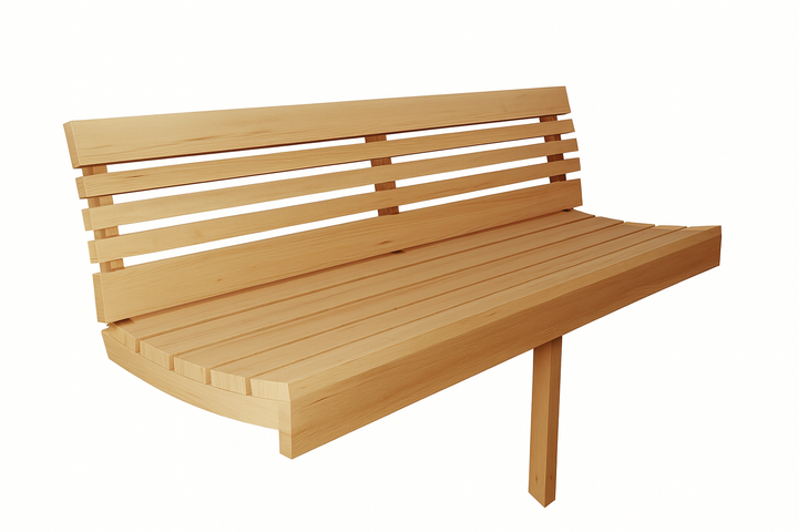 SaunaLife E6W ERGO Series wooden bench with slatted backrest designed for barrel sauna comfort