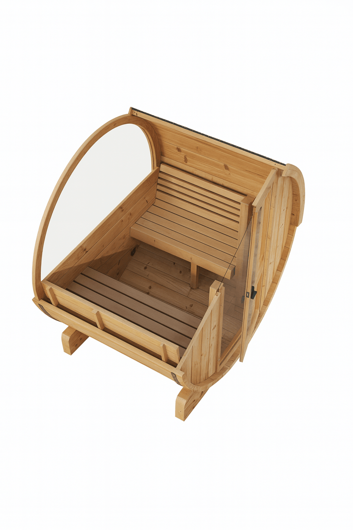 SaunaLife E6W ERGO Series Barrel Sauna with Natural Wood Finish and Two Bench Seats