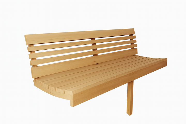 Wooden bench seating with backrest for SaunaLife E7G ERGO Series barrel sauna interior