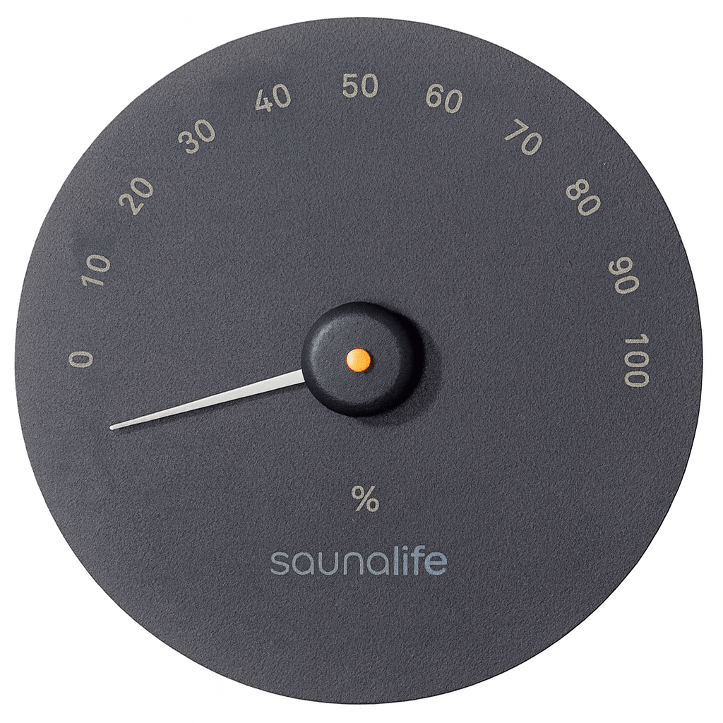 SaunaLife hygrometer for home spa measuring humidity levels in a sleek, modern design
