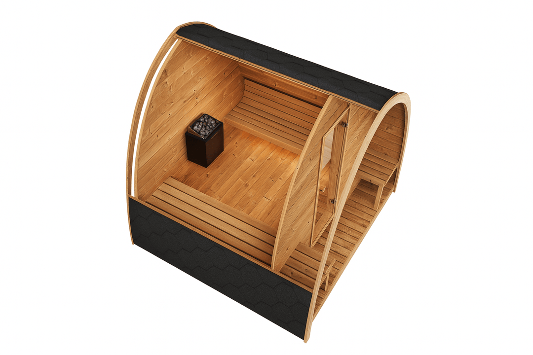 Traditional SaunaLife Model G3 with wooden benches and heater, perfect for relaxation and wellness sessions