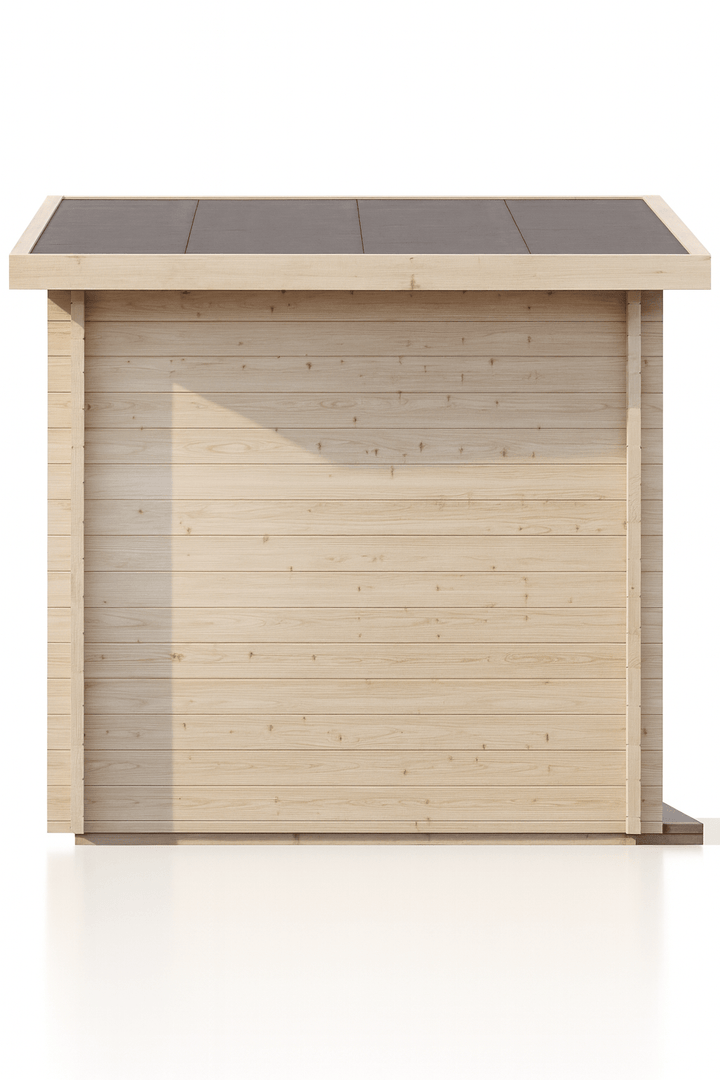 SaunaLife Model G4 outdoor sauna with natural wood finish and contemporary design