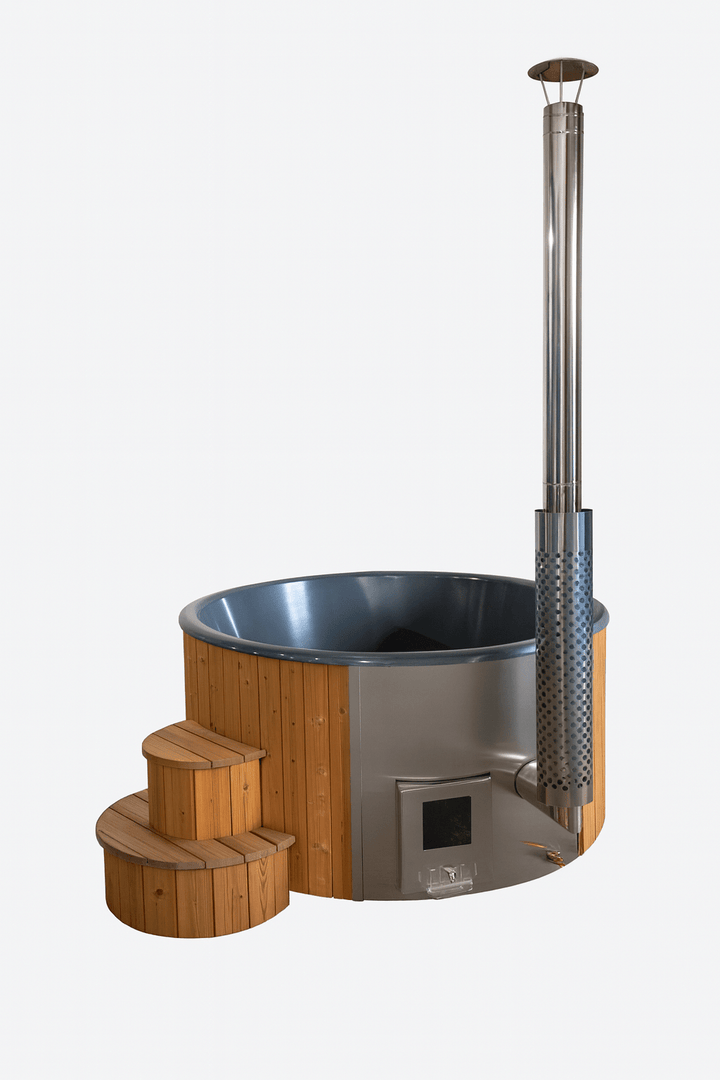 SaunaLife S4N Soak-Series hot tub with wooden exterior and stainless steel heater for relaxation