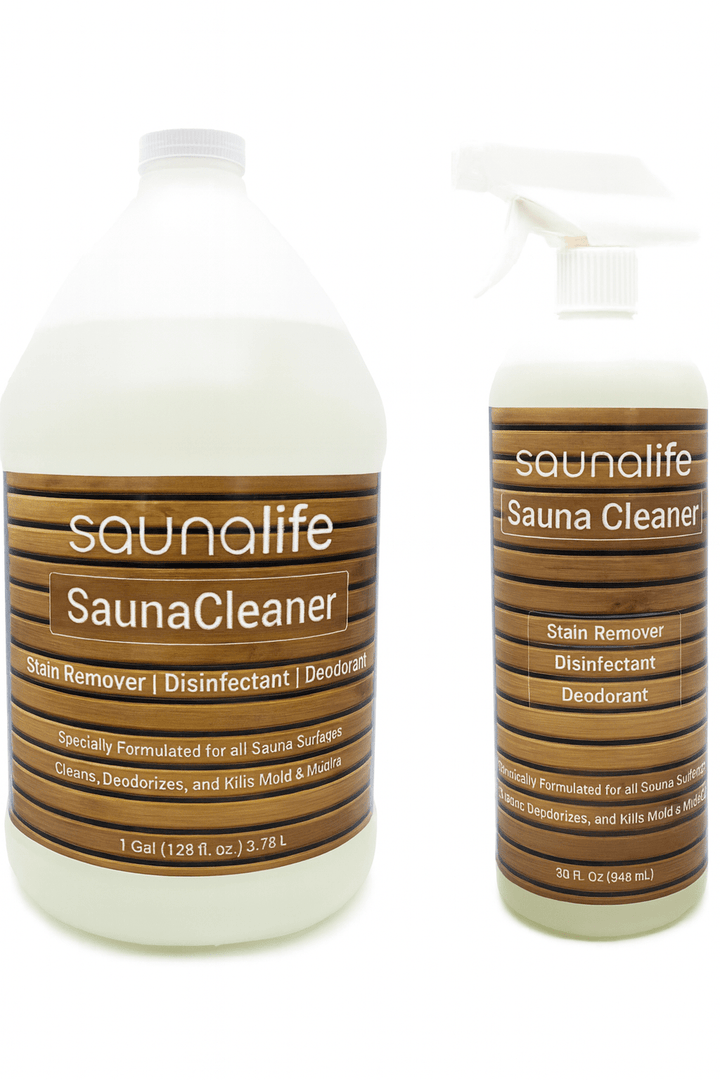 SaunaLife sauna cleaner spray bottles with stain remover and disinfectant for effective sauna cleaning
