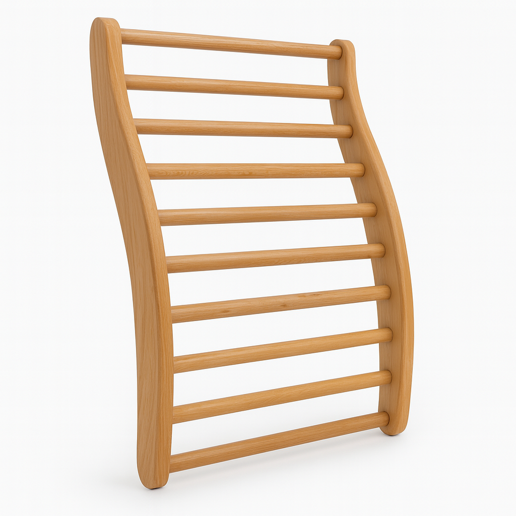 Finnmark wooden curved slatted sauna accessory ergonomic spa back support made of natural bamboo for comfortable lumbar alignment