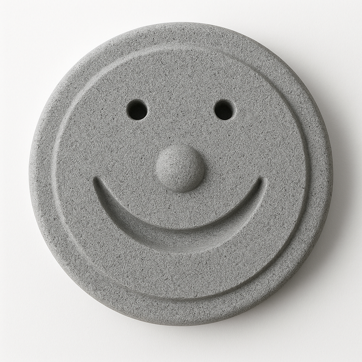 Hukka sauna smiley stone gray round sauna accessory with carved smiling face and raised nose decorative steam stone
