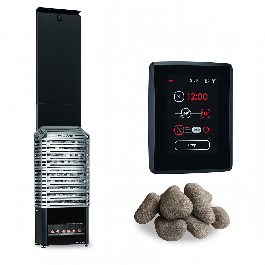 Saunum AIR 10 sauna heater kit with stones and digital control panel for optimal sauna experience