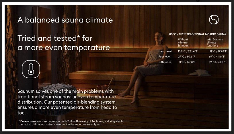 Saunum AIR 5 sauna heater promoting balanced sauna climate with even temperature distribution