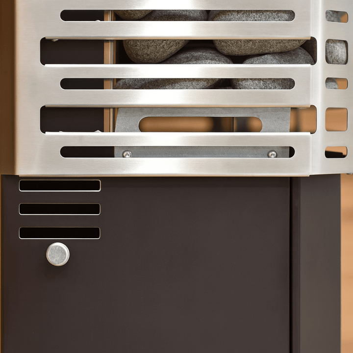 Saunum Air 7 sauna heater with stones and stainless steel design for efficient sauna heating