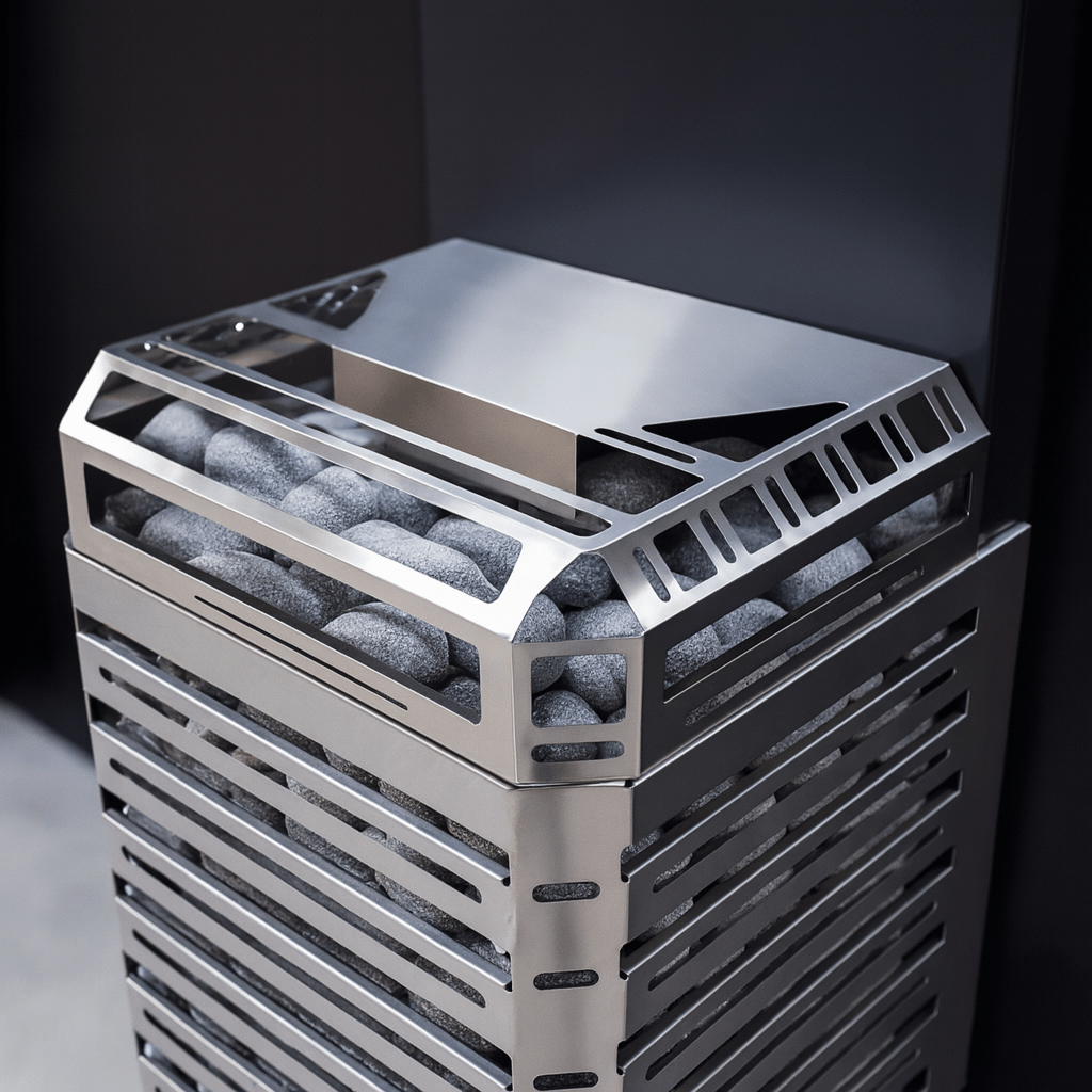 Saunum AIR L-13 electric sauna heater with sleek design and stone storage for optimal heating