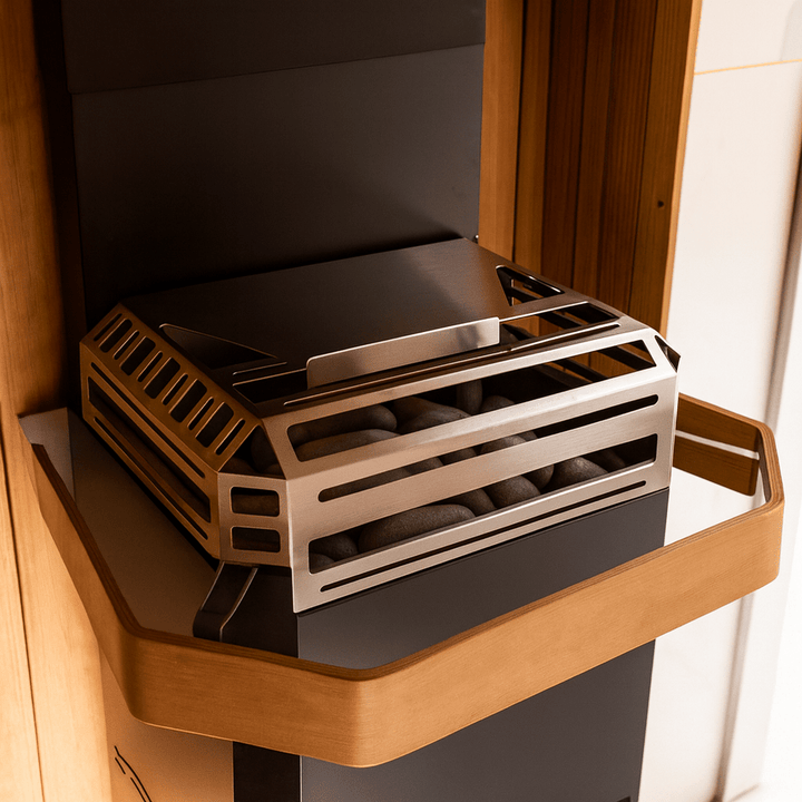 Saunum AIR L-13 sauna heater kit with stainless steel design and stone holder for optimal heating