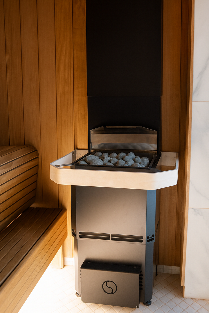 Saunum AIR L protective handrail designed for safety and ease in sauna installations