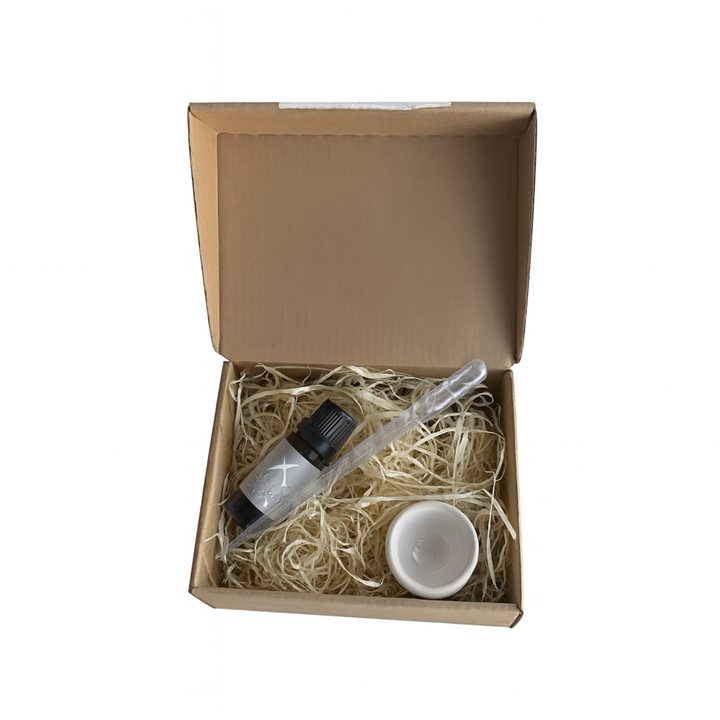 Eucalyptus sauna aroma oil set packaged in a gift box with pipette and dish for essential oil use