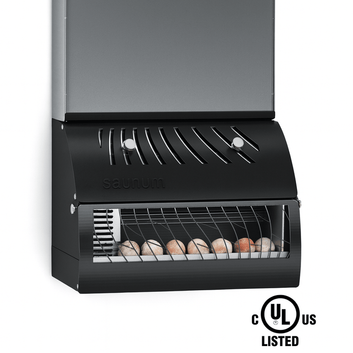 Saunum in-wall sauna temperature equalizer with a sleek design and stone storage for optimal heat distribution