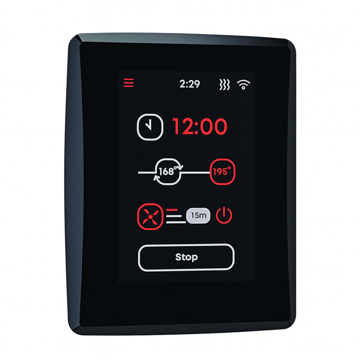 Saunum Air Series 5 sauna heater control panel with digital display for easy temperature settings