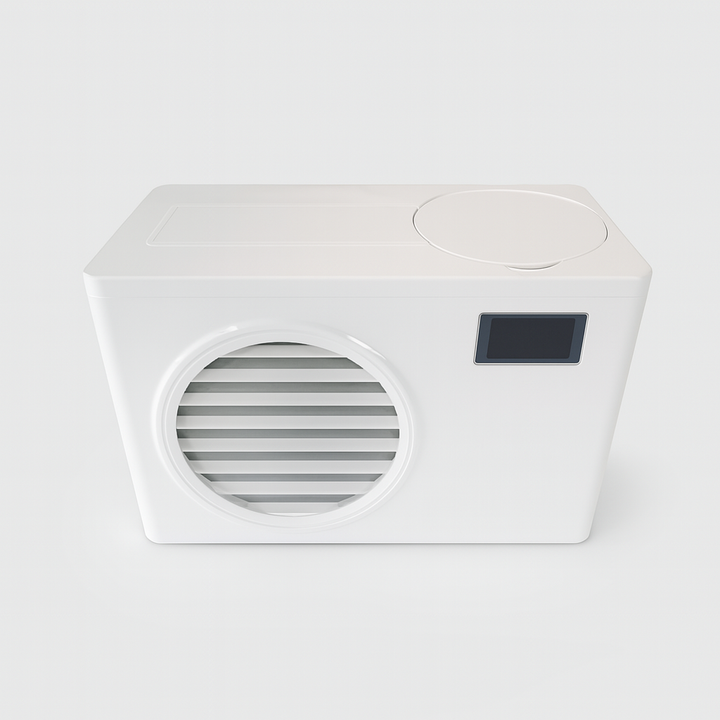 Sleek white Sierra Spa Cold Plunge Pro unit with digital control panel and ventilated side