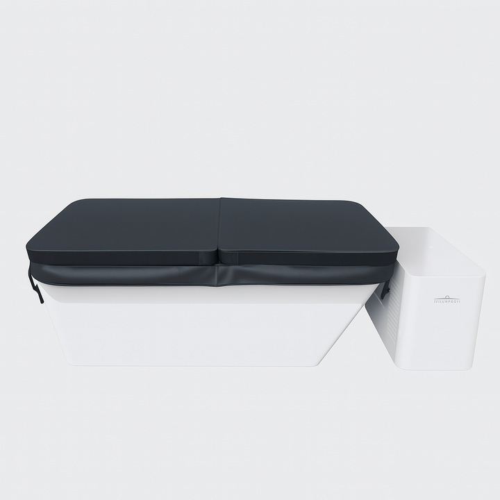 Sierra Spa Cold Plunge Pro with sleek white body and black cushioned cover for cold therapy