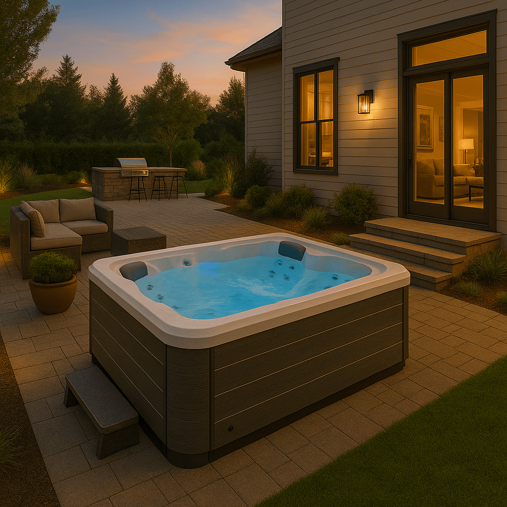 Sierra Spas Cascade Elite Series hot tub with a relaxing design in a serene backyard setting