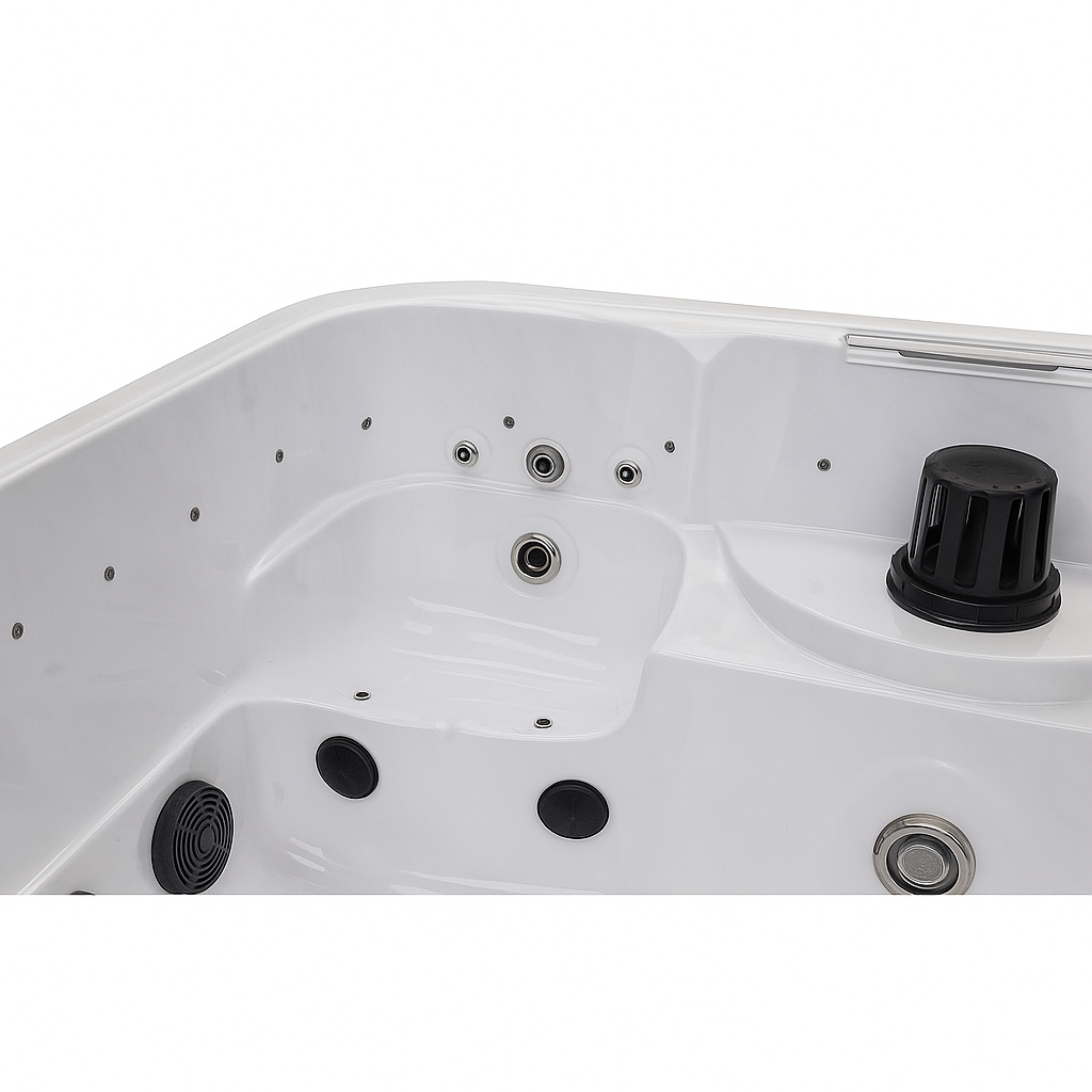 Interior corner of Luxury Spa Social Studio Series WS-297 hot tub with jets and seating area