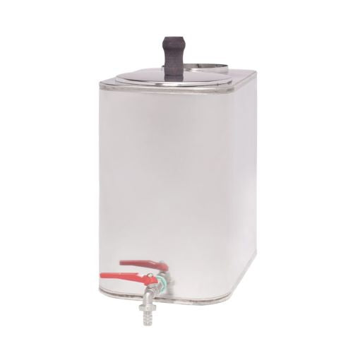 Narvi stainless steel rectangular 30-liter chimney water tank with lid handle and front spigot for stoves
