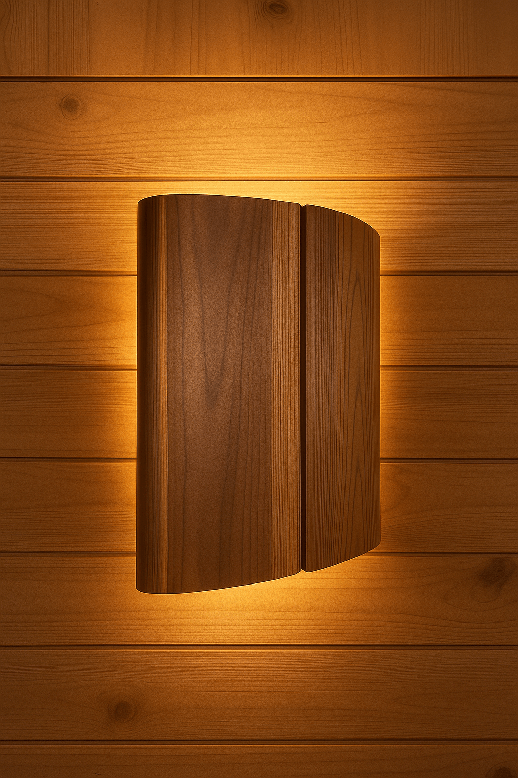 Thermo Aspen LED sauna light kit mounted on a wooden wall, providing warm ambient lighting