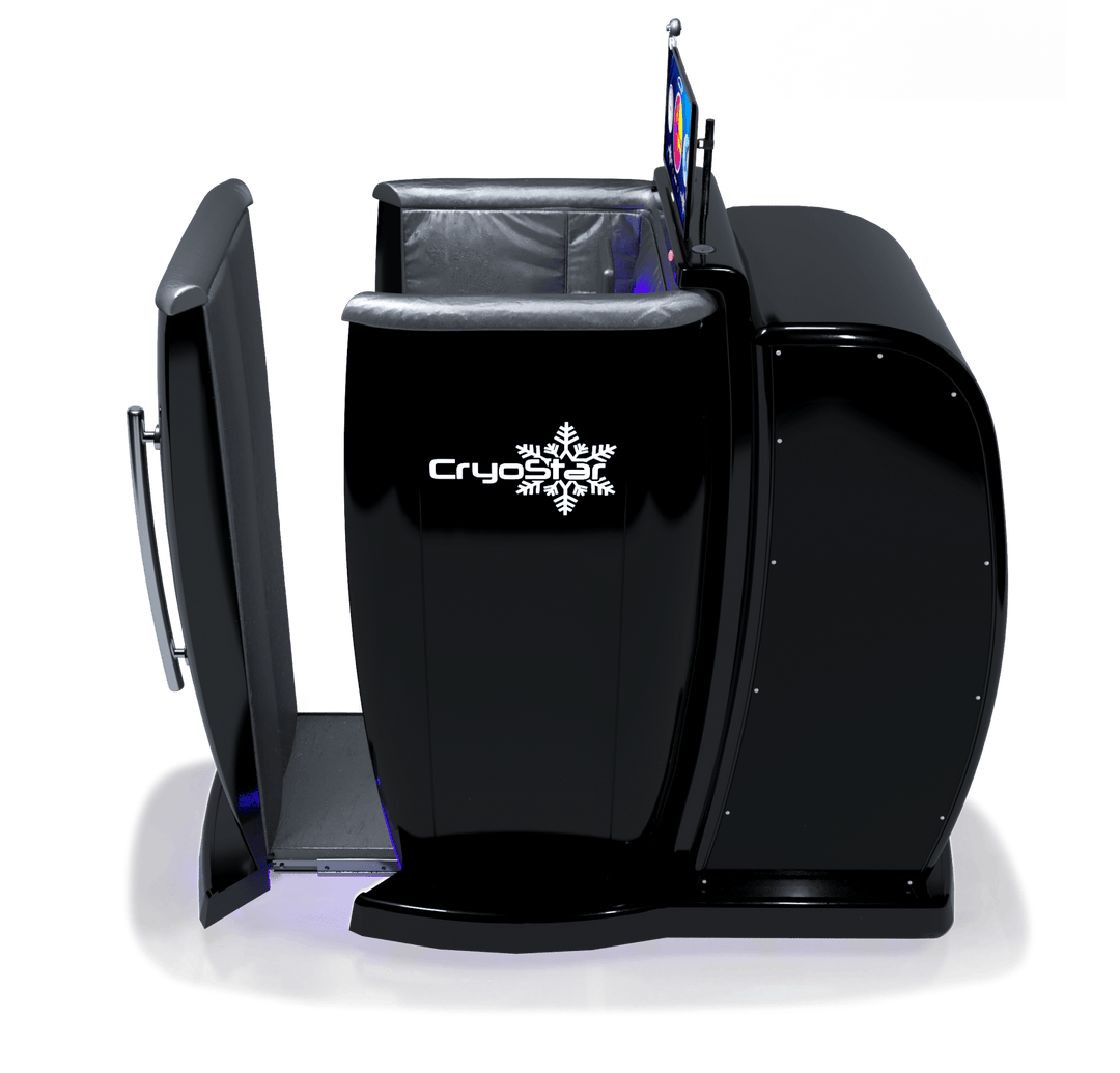 Vacuactivus cryotherapy chamber featuring a sleek design and user-friendly entrance for effective cold therapy