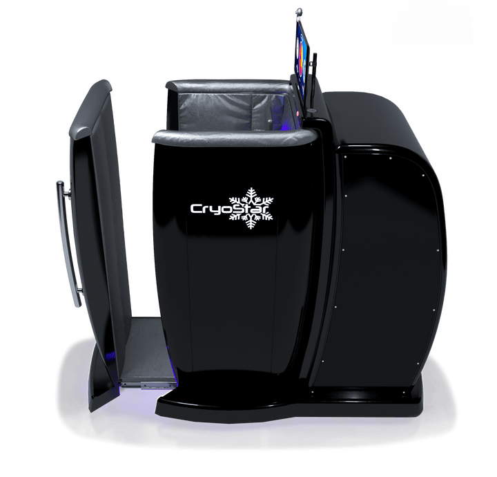 Vacuactivus cryotherapy chamber featuring a sleek design and user-friendly entrance for effective cold therapy