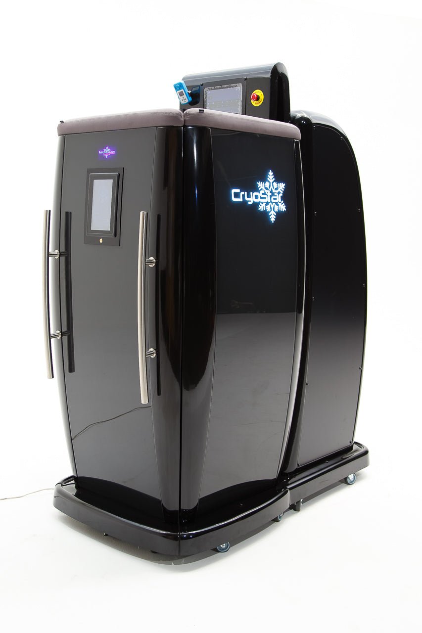 Vacuactivus cryotherapy chamber with sleek black design and user interface for effective cold therapy