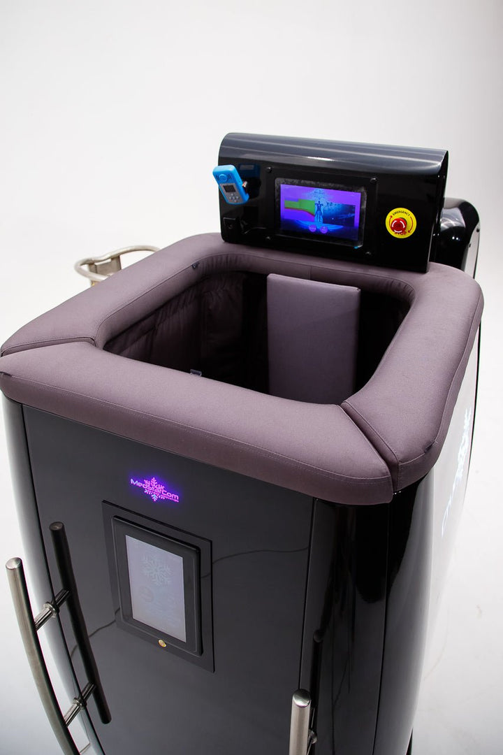 Vacuactivus cryotherapy chamber featuring a sleek design and control panel for effective treatments