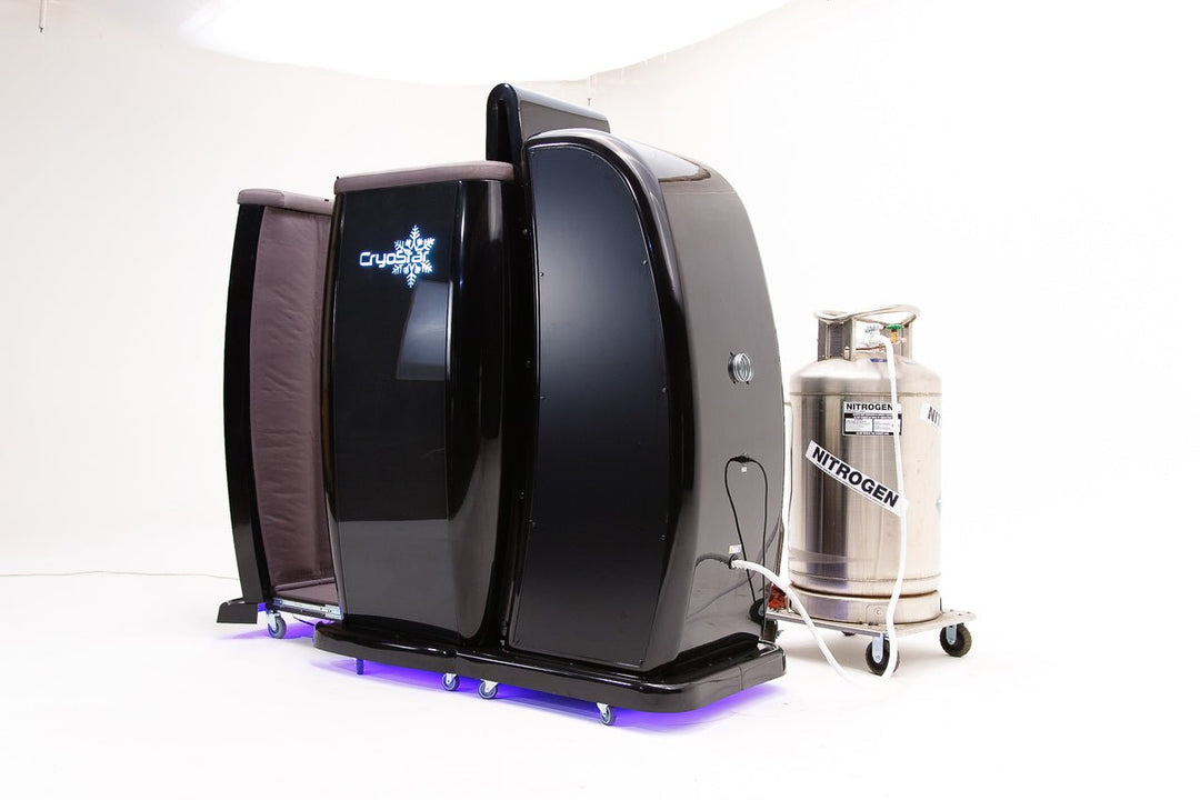 Vacuactivus cryotherapy chamber with sleek design and nitrogen tank for cold therapy sessions