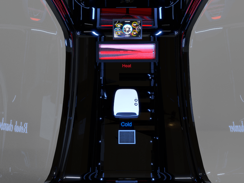 Interior view of the Vacuactivus HotCRYO Chamber for home with controls for heat and cold therapy