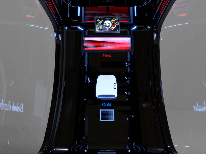 Interior view of the Vacuactivus HotCRYO Chamber for home with controls for heat and cold therapy
