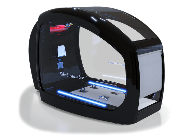 Vacuactivus HotCRYO Chamber for home with a sleek design and interior LED lighting for cryotherapy treatments