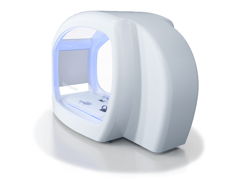 Vacuactivus HotCRYO Chamber for home featuring sleek design and interior lighting for cryotherapy treatments