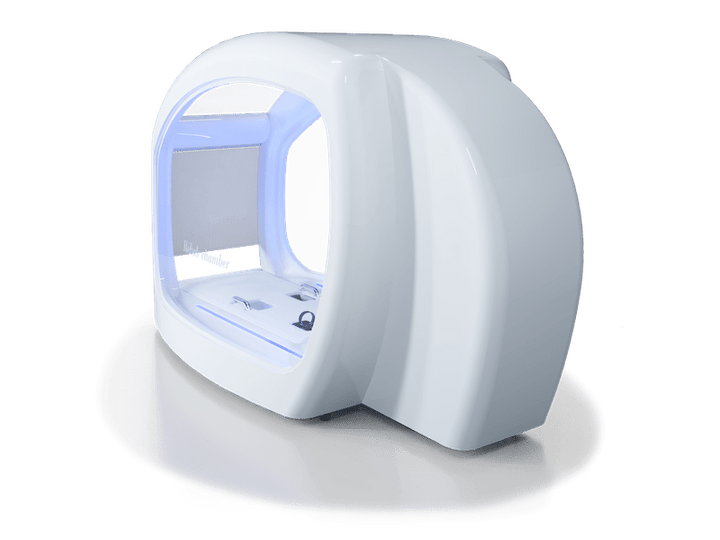 Vacuactivus HotCRYO Chamber for home featuring sleek design and interior lighting for cryotherapy treatments