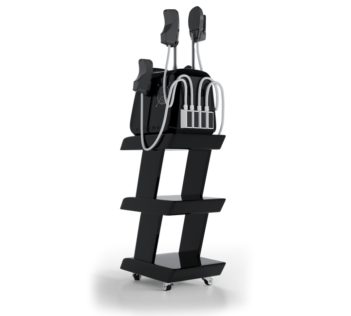 Vacuactivus Silhouette Shaper machine on a sleek black stand with multiple applicators for wellness technology