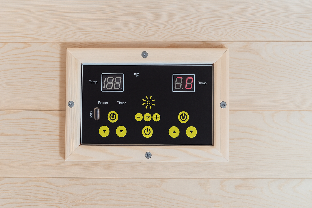 SunRay 2-person infrared sauna digital control panel with temperature and timer settings