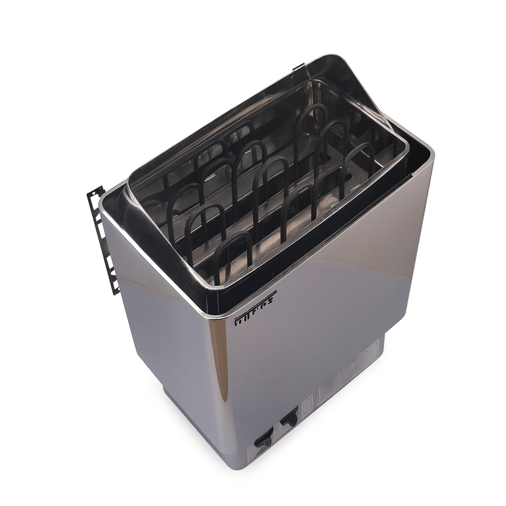 SunRay 2-person outdoor sauna heater with sleek stainless steel design for efficient heating