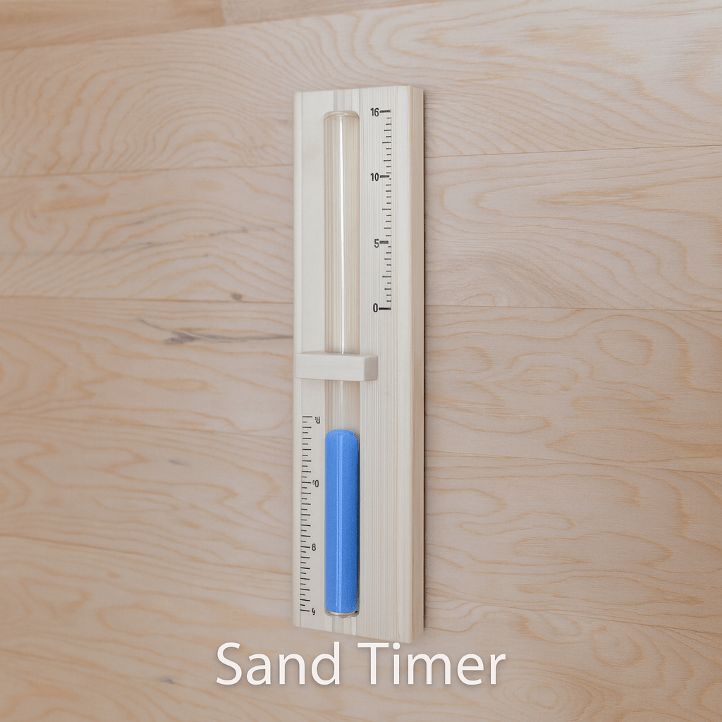 SunRay 2-person outdoor sauna with a sand timer for an authentic sauna experience
