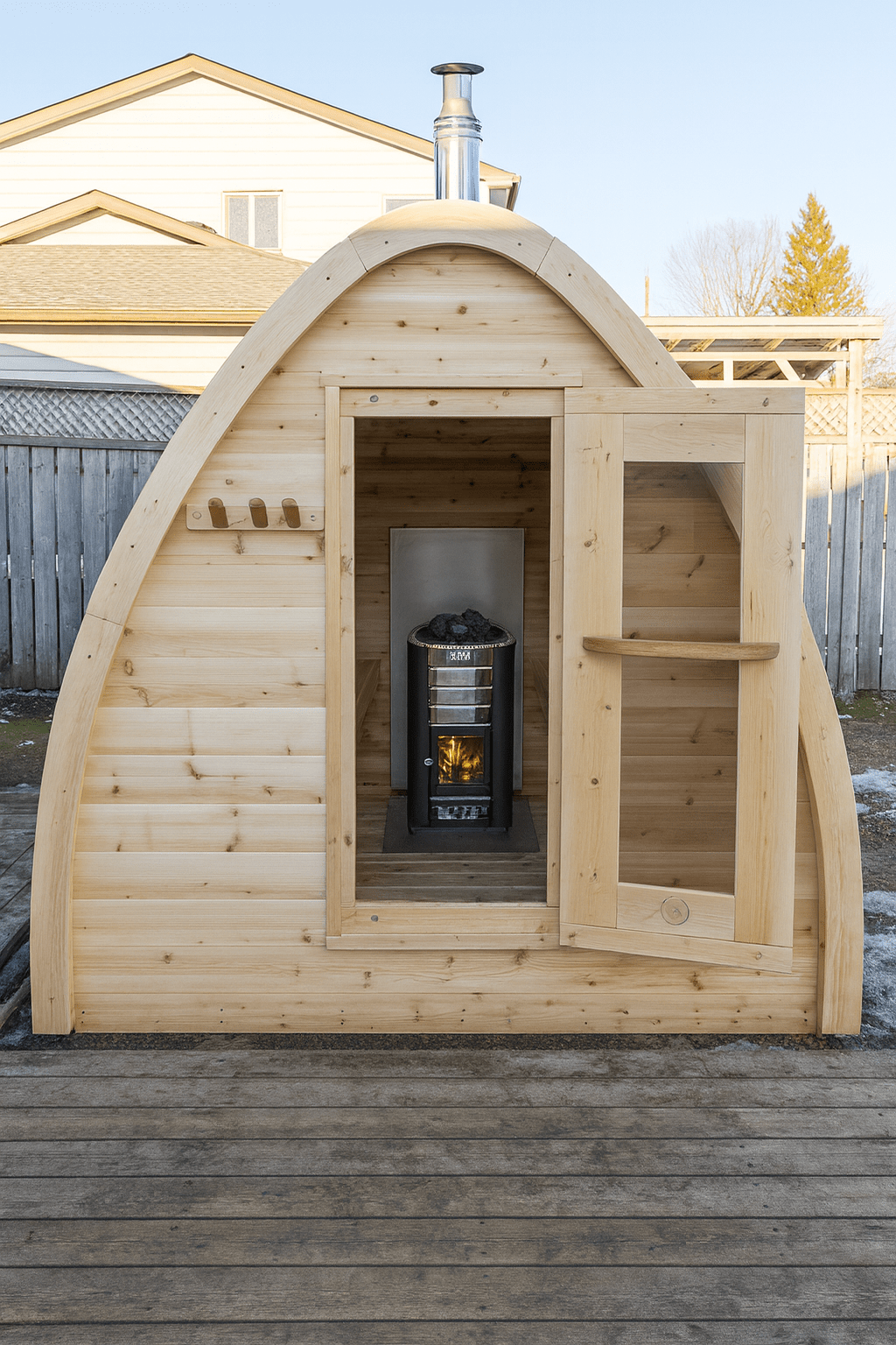 Leisurecraft traditional sauna with wooden exterior and a heater, ideal for backyard saunas for homes