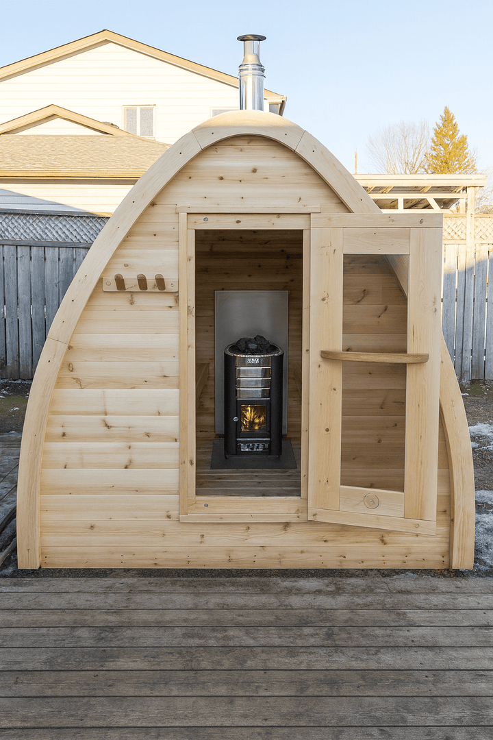 Leisurecraft traditional sauna with wooden exterior and a heater, ideal for backyard saunas for homes