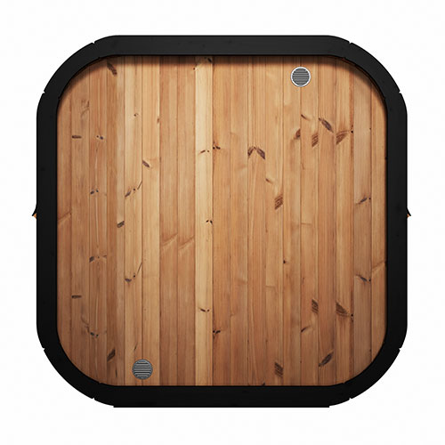 Top view of traditional SaunaLife wooden Cube-Series sauna for sale with rounded black frame