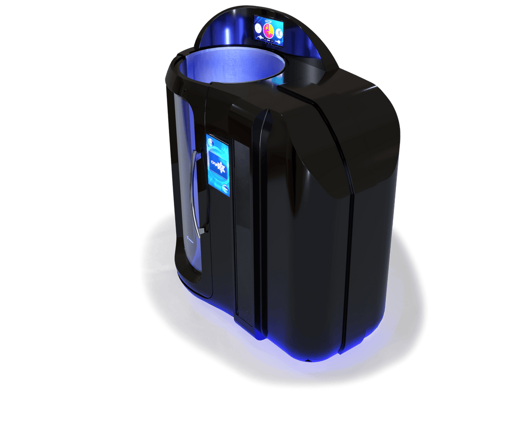 Vacuactivus electric cryotherapy chamber for home spa with sleek design and glowing accents