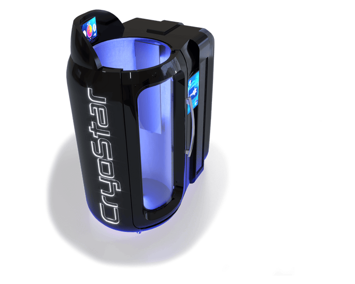 Vacuactivus electric cryotherapy chamber for home spa featuring sleek design and glowing interior lights