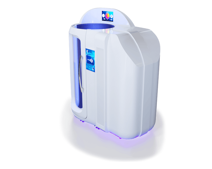 Vacuactivus electric cryotherapy chamber for home spa with a sleek design and glowing accents