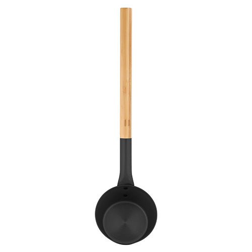 Rento Eco-Friendly Bamboo Handle Ladle with Durable Non-Stick Black Spoon for Cooking