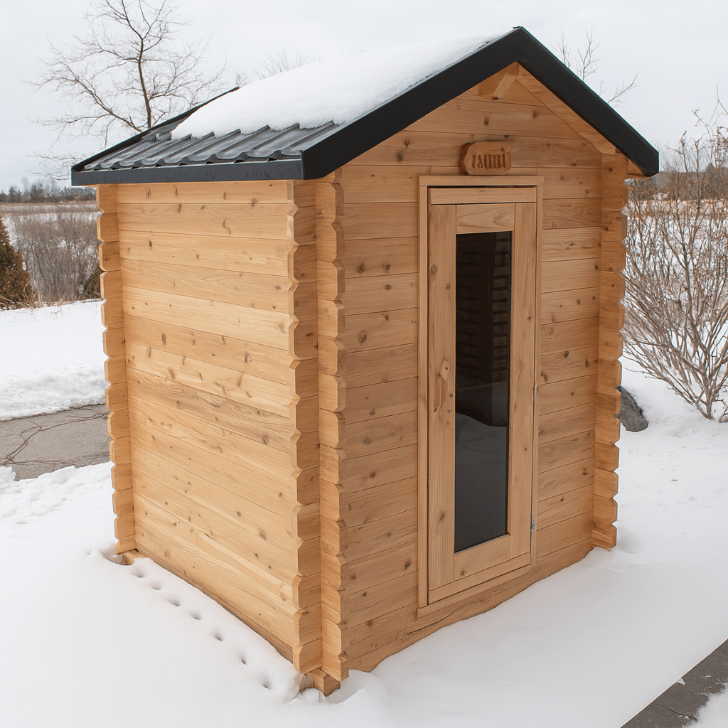 Leisurecraft outdoor home sauna with natural wood finish and glass door for relaxation and wellness