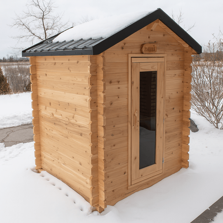 Leisurecraft outdoor home sauna with natural wood finish and glass door for relaxation and wellness
