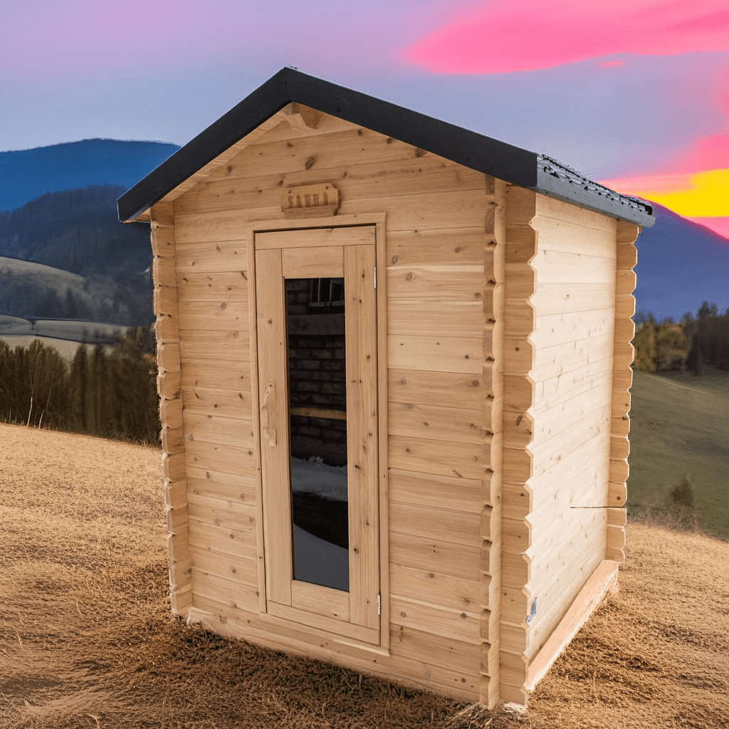 Leisurecraft outdoor home sauna made of wood with a stylish design for relaxation in nature